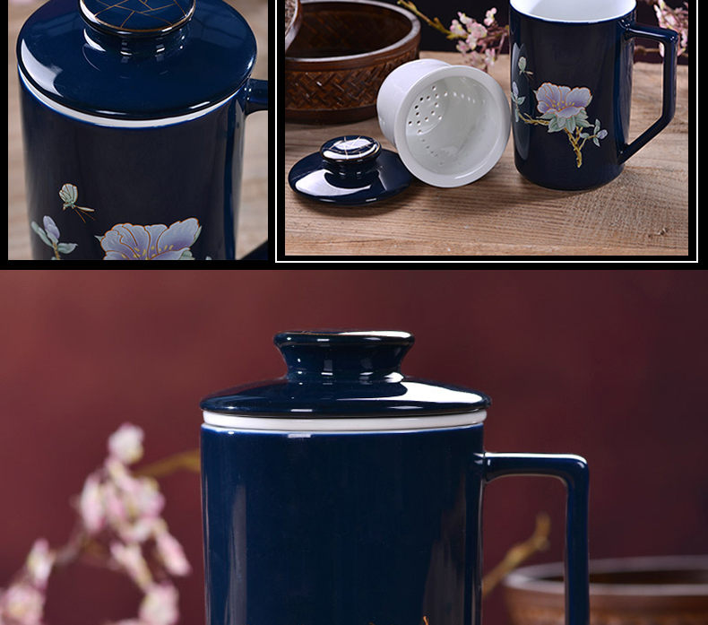 Jingdezhen ceramic cups gift office home tea water in the glass keller cup with cover filter boss