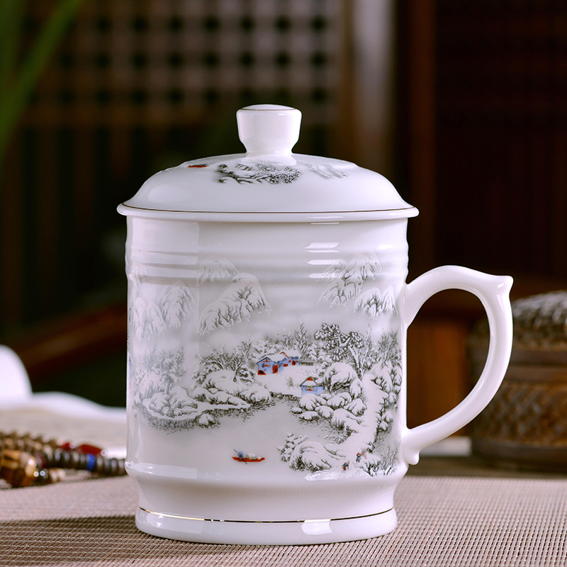 Jingdezhen ceramic large household glass cups high - capacity boss office gift cups with cover cup and meeting