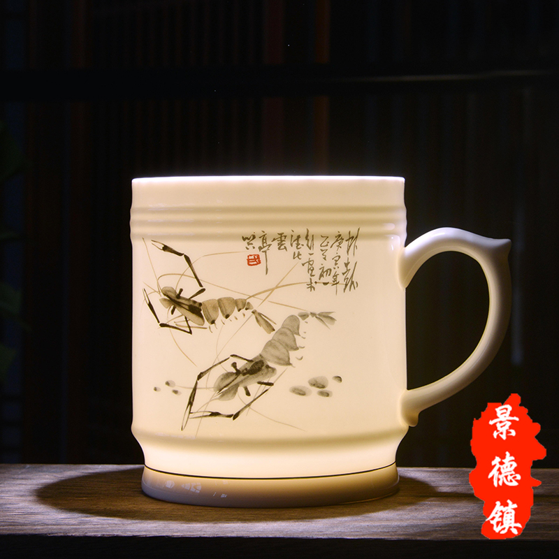 Jingdezhen ceramic large household glass cups high - capacity boss office gift cups with cover cup and meeting