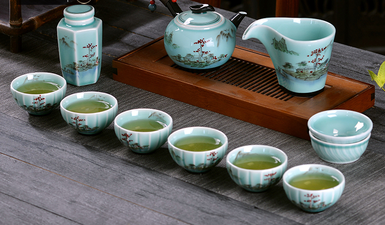 Jingdezhen ceramic kung fu tea set all hand - made tea sets tea taking of a complete set of home office gift teapot teacup