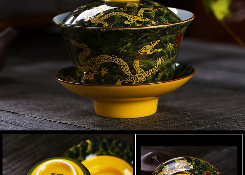 Jingdezhen ceramic tureen large and medium size make tea cups three bowl to bowl bowl kung fu suit only hand grasp pot