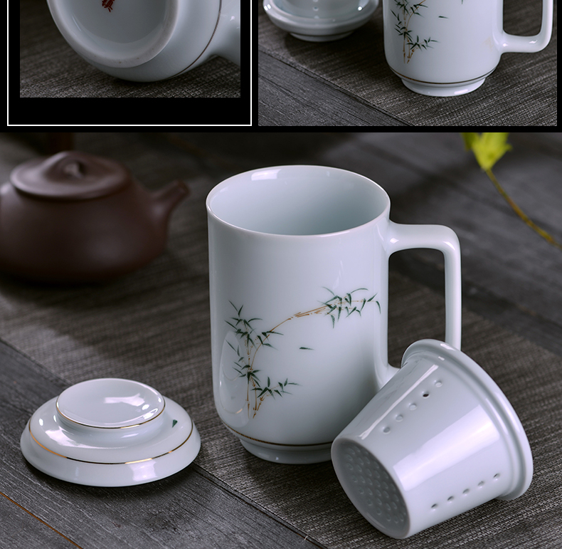 Jingdezhen celadon teacup) office make tea cups with cover cup tea separation ceramic household contracted tea cups