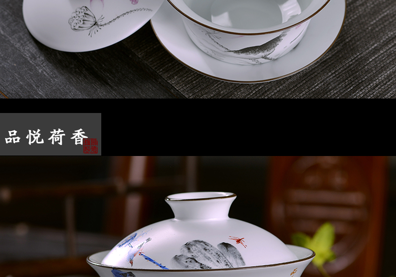 Jingdezhen ceramic tureen large bowl cover cup 300 ml kung fu bowl three bowl of tea to use hand grasp pot