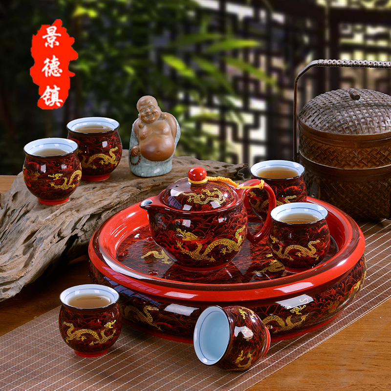 Jingdezhen tea set home a whole set of double kung fu tea set ceramic teapot teacup tea tray tea gifts