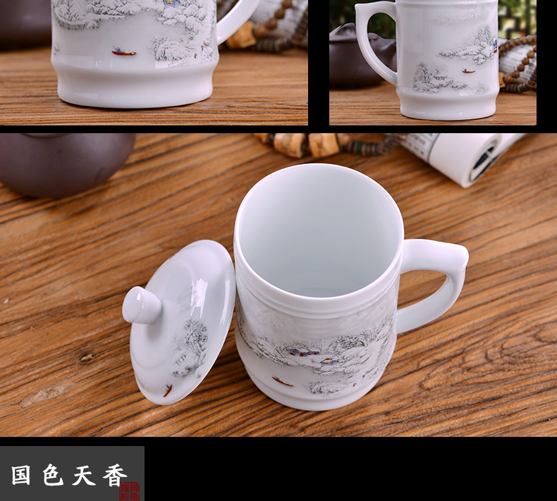 Jingdezhen ceramic cups with cover cup large office cup, water cup and meeting gift mugs personal cup