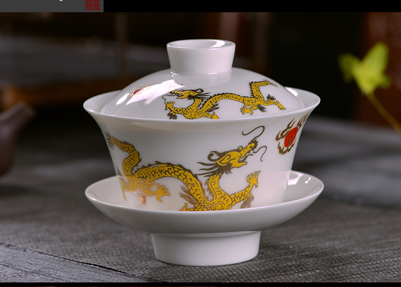 Jingdezhen ceramic tureen large and medium size make tea cups three bowl to bowl bowl kung fu suit only hand grasp pot