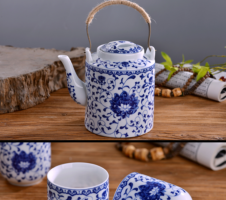 Jingdezhen ceramic tea set suits for Chinese style household large teapot girder of blue and white porcelain pot cup tea tray package