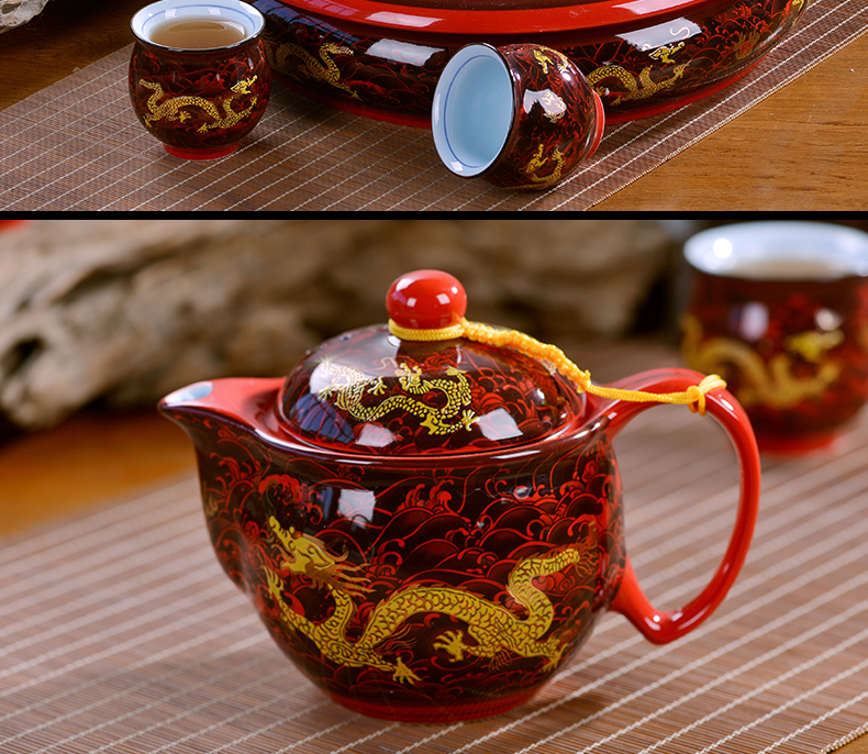 Jingdezhen tea set home a whole set of double kung fu tea set ceramic teapot teacup tea tray tea gifts