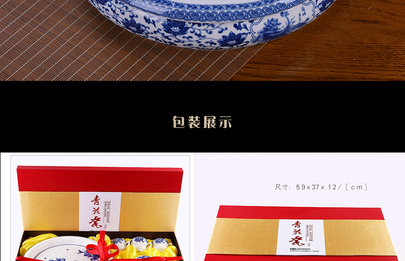 Jingdezhen household ceramics kung fu tea set suits for Chinese blue and white porcelain teapot tea tray was a complete set of tea cups