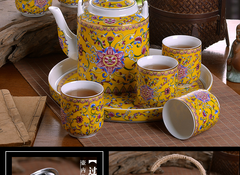 Jingdezhen ceramic tea set suit household enamel see colour of a complete set of the sitting room girder pot of tea tea tray was large teapot