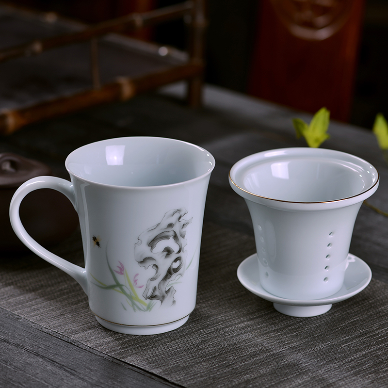 Jingdezhen celadon teacup) office make tea cups with cover cup tea separation ceramic household contracted tea cups