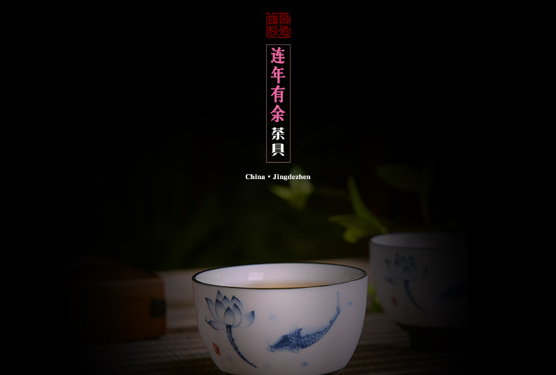 Jingdezhen hand - made kung fu tea set office of a complete set of ceramic up household tureen carp the teapot teacup