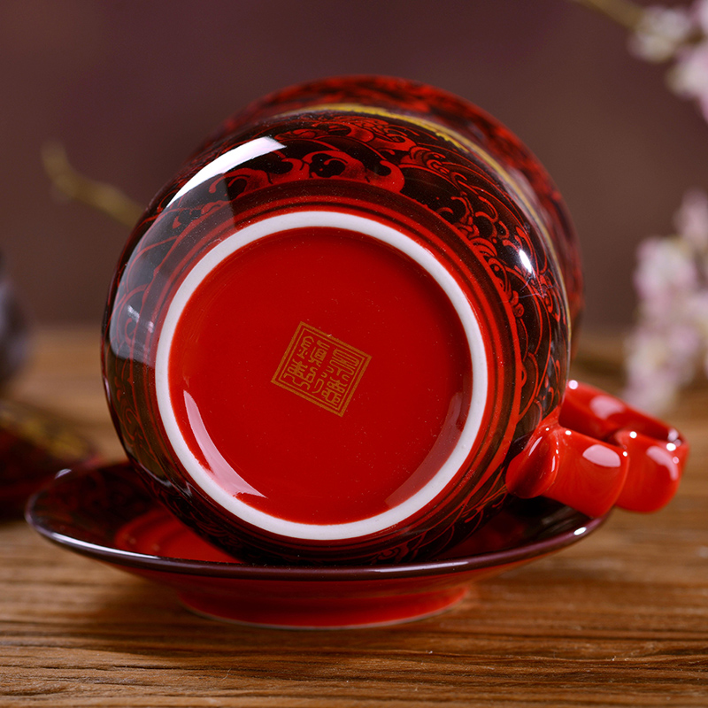 Jingdezhen ceramic office cup home tea cup four ceramic cup with cover filter) boss cup gift
