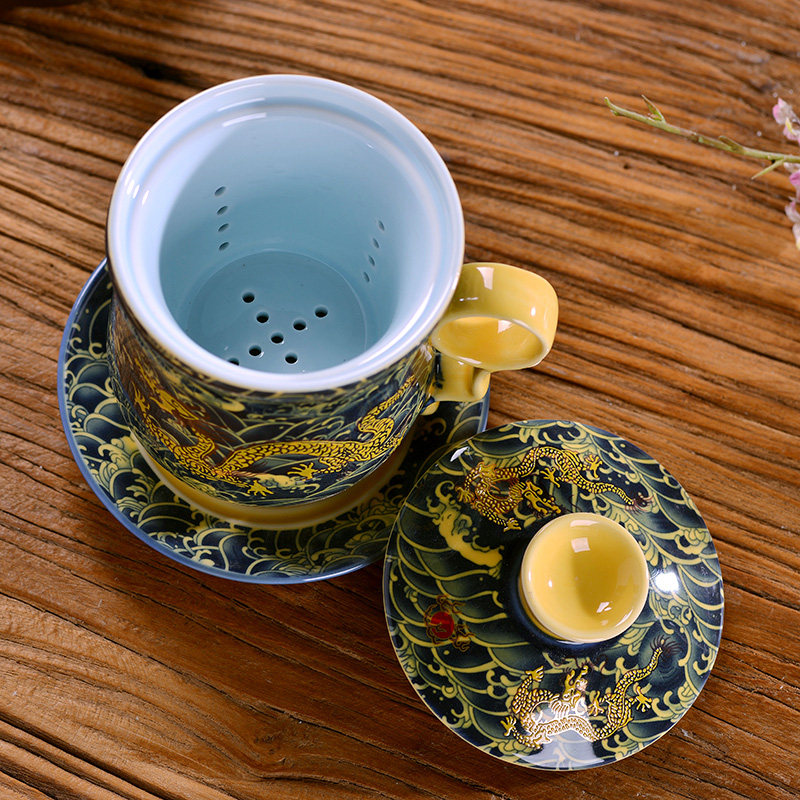 Jingdezhen ceramic office cup home tea cup four ceramic cup with cover filter) boss cup gift