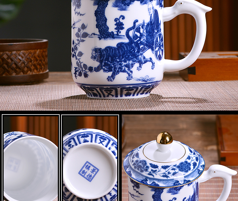 Jingdezhen ceramic cups with cover glass home office of blue and white porcelain cup and meeting the large capacity make tea cup gift