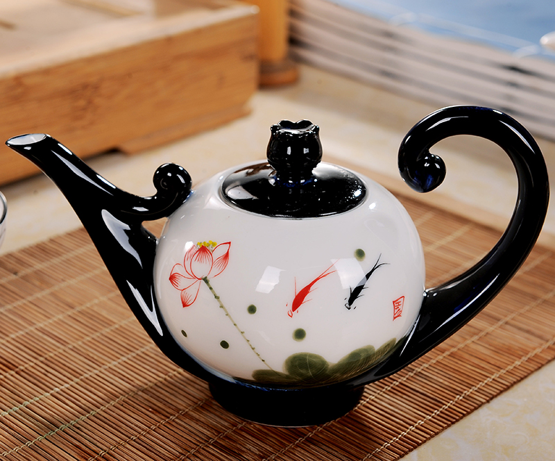 Hand - made kung fu tea set jingdezhen ceramic up lotus tea cups whole fish home tea gifts