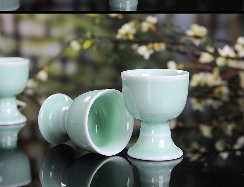 Jingdezhen domestic ceramic wine goblet suit longquan celadon liquor liquor pot a small handleless wine cup festival gifts