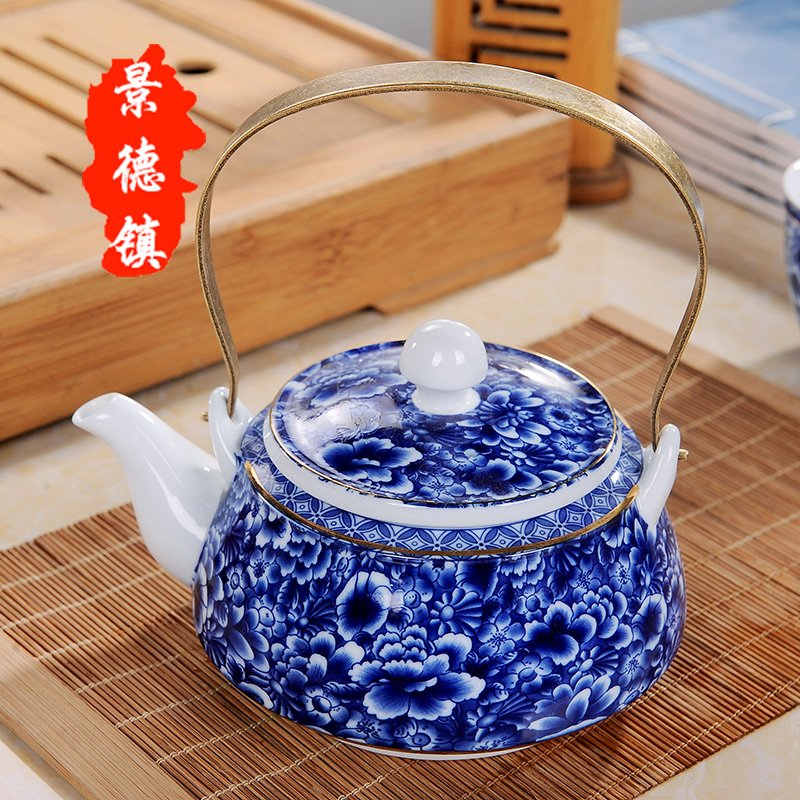 Large ceramic teapot teacup set of jingdezhen blue and white porcelain girder pot a pot of six cups of a complete set of kung fu tea set