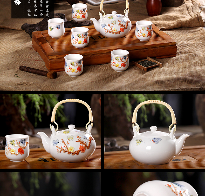 Jingdezhen work household ceramics girder pot of kung fu tea set gift high - capacity teapot teacup gift boxes