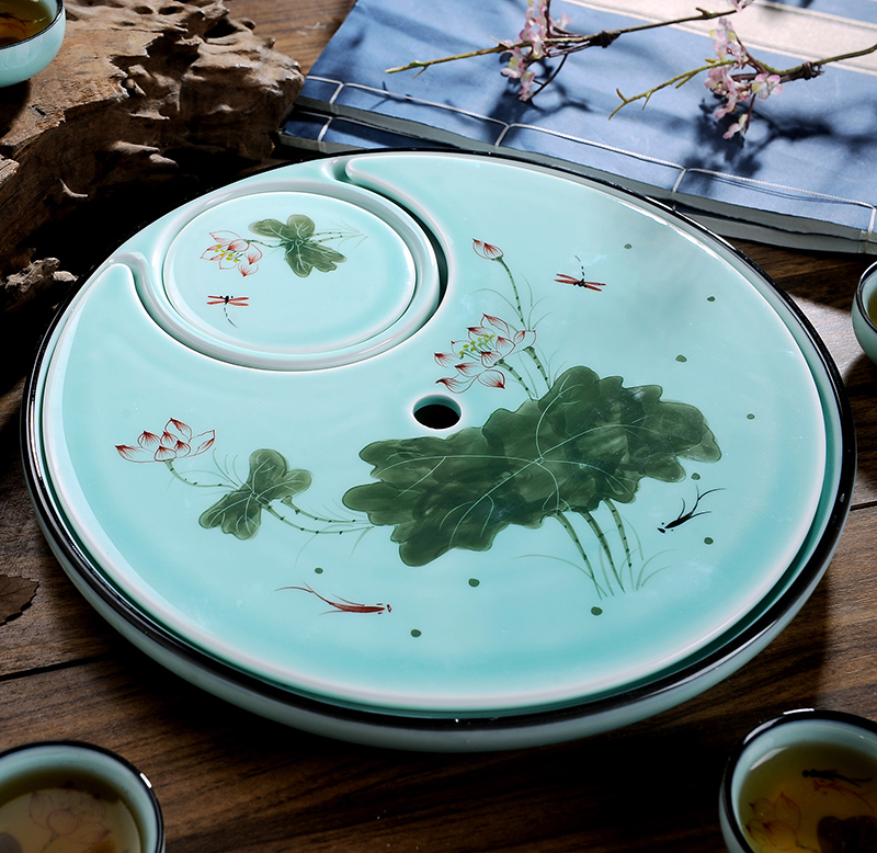 Jingdezhen hand - made celadon tea sets a complete set of ceramic kung fu tea set manually GaiWanCha tray caddy fixings