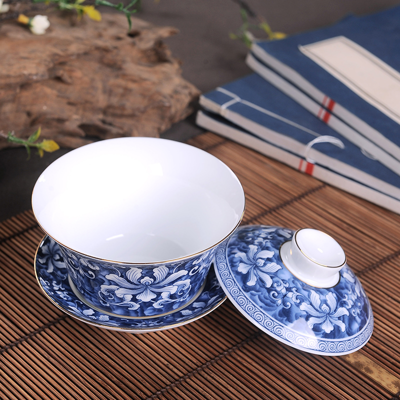 Canon the Dan blue see colour tureen three to use under the glaze of blue and white porcelain of jingdezhen handless small medium bowl of tea tea bowl