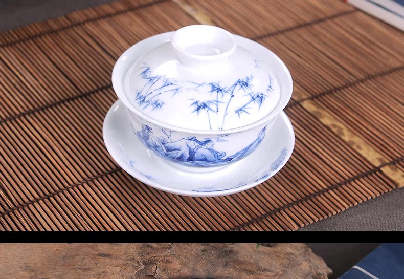 Open the slice tureen tea pot of tea bowl of tea set three to bowl of jingdezhen blue and white porcelain ceramic sample tea cup to tea cups
