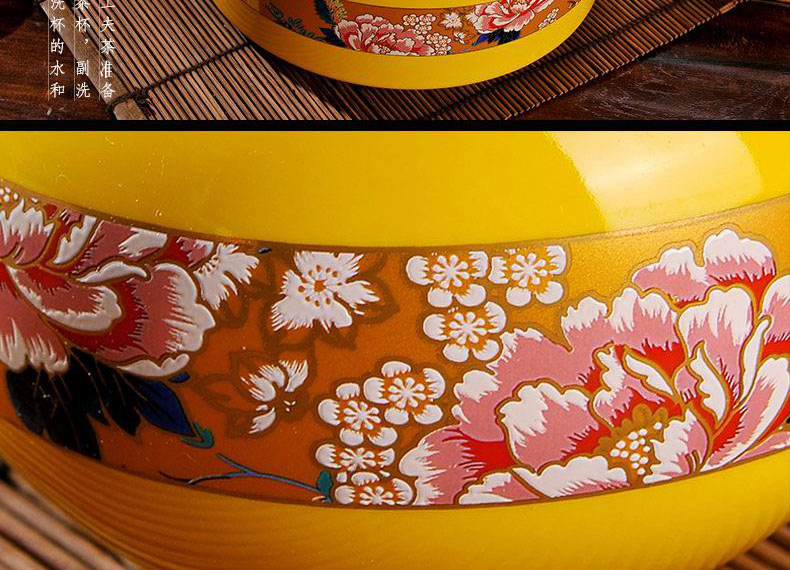 Jingdezhen kung fu tea set manual ceramic yellow glaze of a complete set of tea service master cup for wash the teapot tea tureen