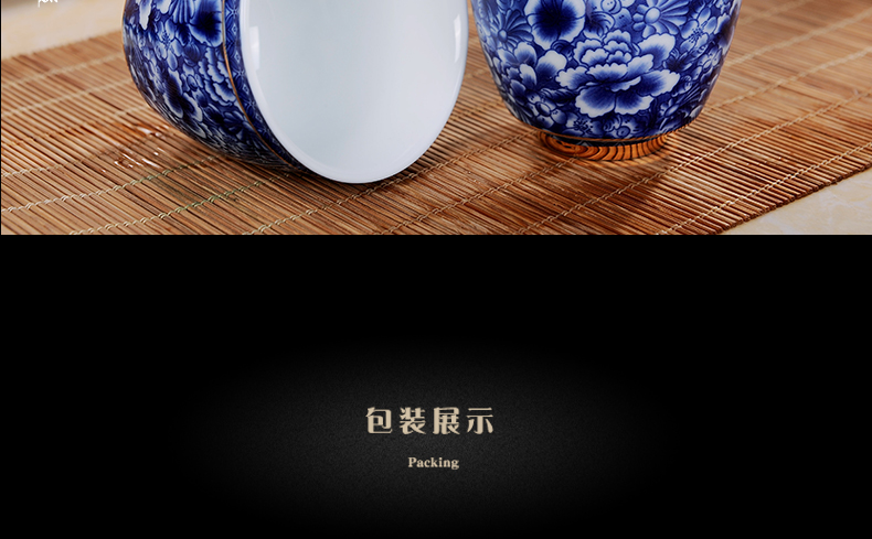 Large ceramic teapot teacup set of jingdezhen blue and white porcelain girder pot a pot of six cups of a complete set of kung fu tea set