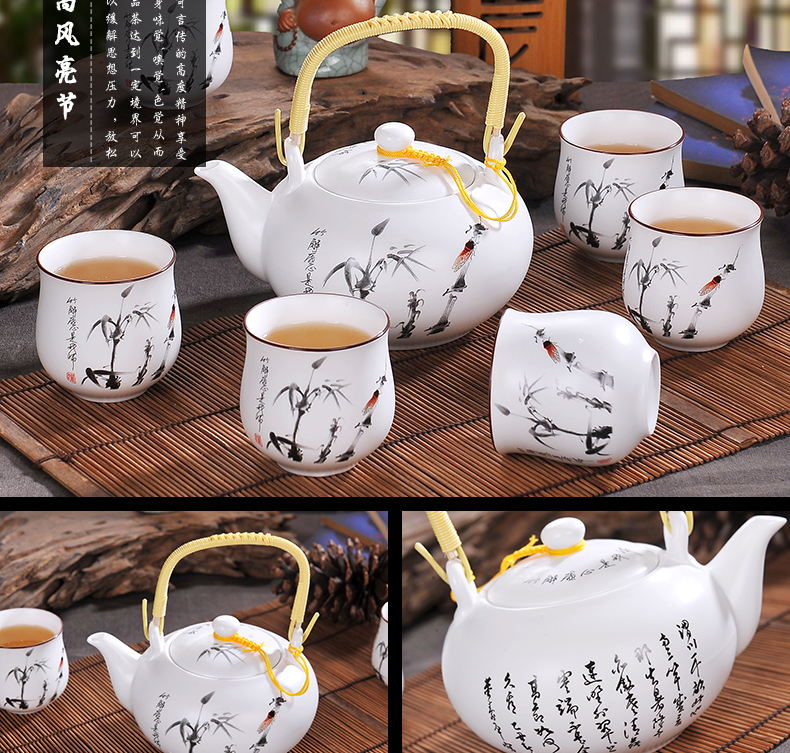 Jingdezhen work household ceramics girder pot of kung fu tea set gift high - capacity teapot teacup gift boxes