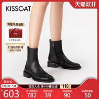 Зимние классические ретро повседневные модные короткие сапоги на платформе с квадратным носком для работы и офиса
