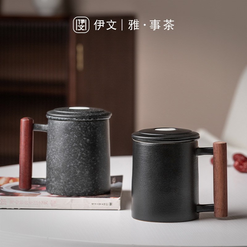 Straight body mug ceramic with lid tea cup office filter tea cup personal special big tea cup water cup