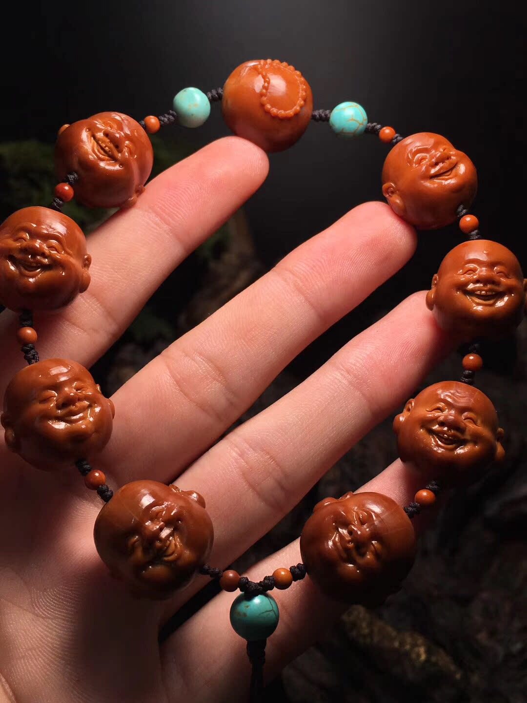 Olive Nuclear Iron Nuclear Hand Strings Joyfully Happy With Happy Pure Hand Engraving Laughing Buddha 2 0 Round Male