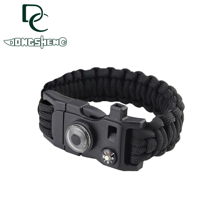Outdoor camping thermometer compass multi-function bracelet flint 15in1 tool survival umbrella rope hand