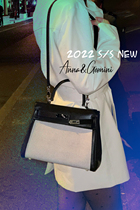 Head-layer cow leather fit canvas single shoulder hand-carrying womens bag