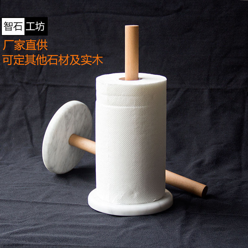 Living room kitchen shelf floor towel rack vertical clingfilm rack solid wood non-perforated roll tissue holder marble