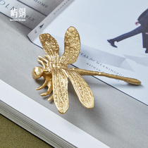 Nordic Brass Golden Dragonfly Handle Original Light Lavish Drawers Cupboard Doors American Wardrobe Pure Copper Single Holes Small Handles