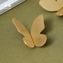 Brass pull handle Nordic minimalist light extravagant closet door drawer furniture free of punch gold pure bronze butterfly small handle
