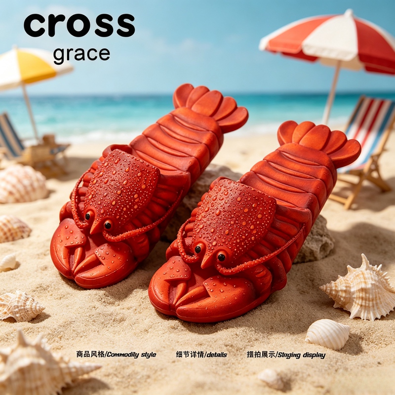 [Funny and Creative] Crossgrace Lobster-Shaped Non-Slip Sandals, Unisex, Personalized Beach Sandals