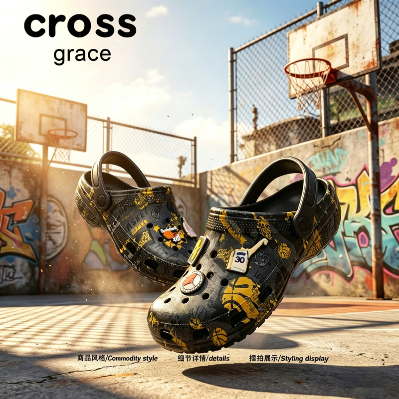 【Slam Dunk!】Crossgrace Graffiti Basketball Style Perforated Shoes for Men, Outdoor Non-Slip Student Party Sandals 【Slam Dunk!】Crossgrace Graffiti Basketball Style Perforated Shoes for Men, Outdoor Non-Slip Student Party Sandals