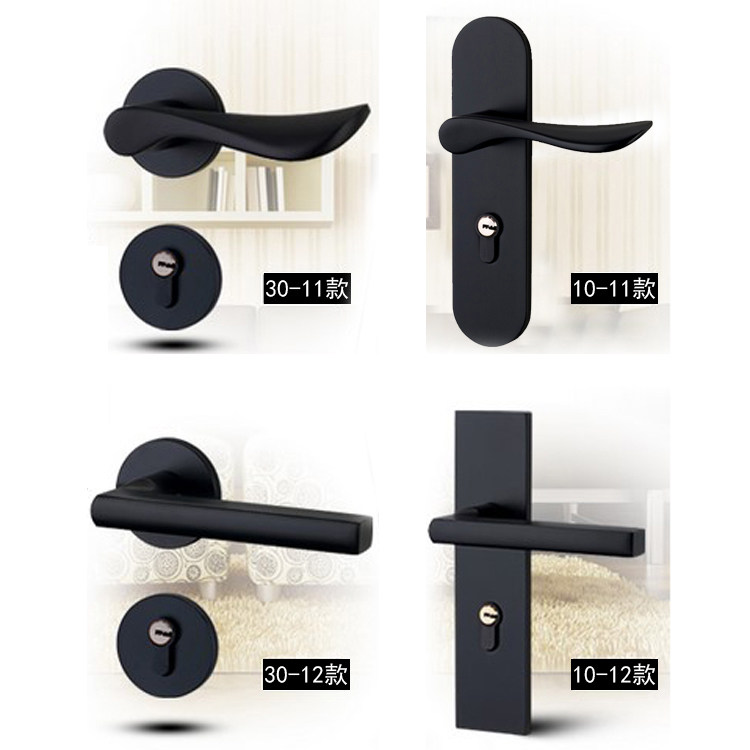American Space Aluminum Room Door Lock Black Baking Varnish Even Body Door Lock Home Wooden Door Two-piece Type Plate Hand Lock Silent Lock