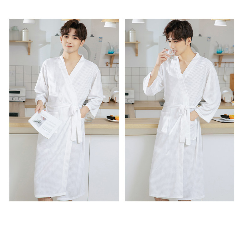 Hotel supplies: Waffle knitted couple hotel bathrobes, bathrobes, absorbent thin bathrobes, high-end couple bathrobes for men and women pic 8