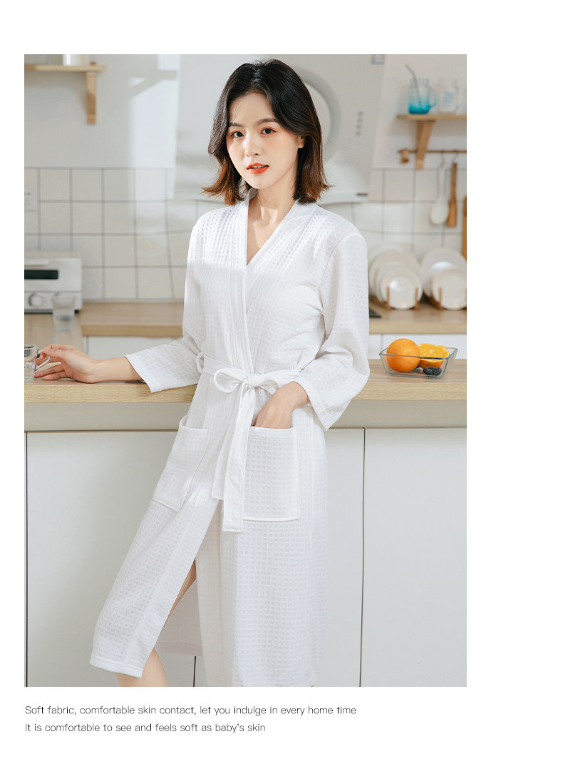 Hotel supplies: Waffle knitted couple hotel bathrobes, bathrobes, absorbent thin bathrobes, high-end couple bathrobes for men and women pic 7