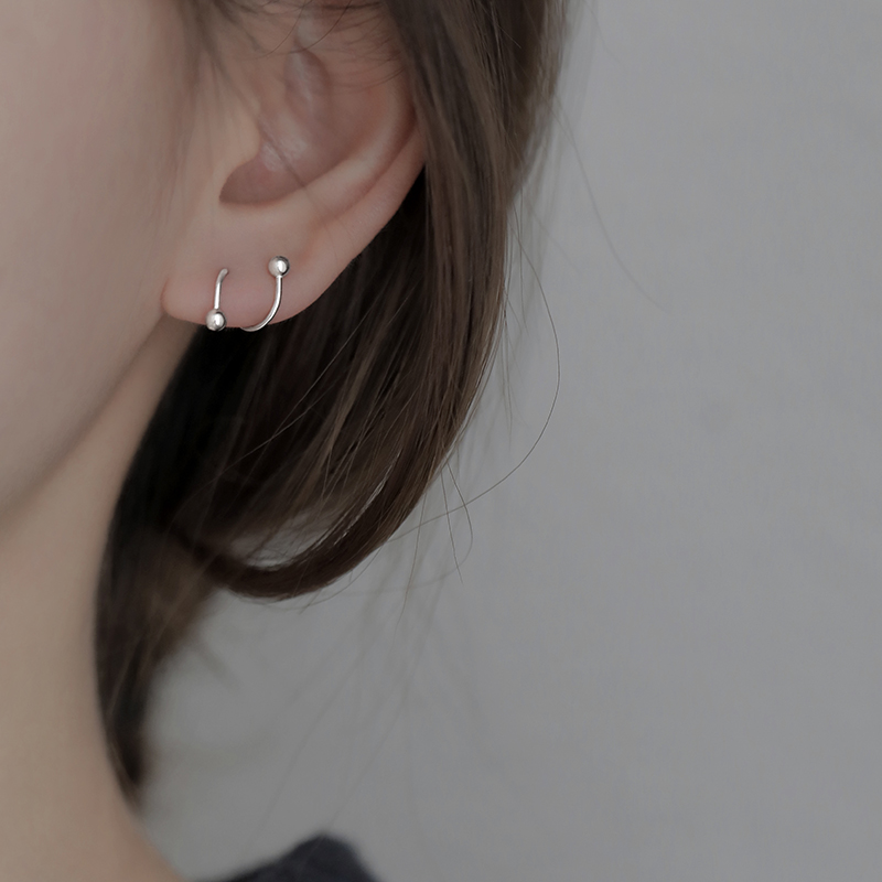 s925 silver ball bead rotating earrings women's simple design sense niche temperament high sense earrings 2020 new trend