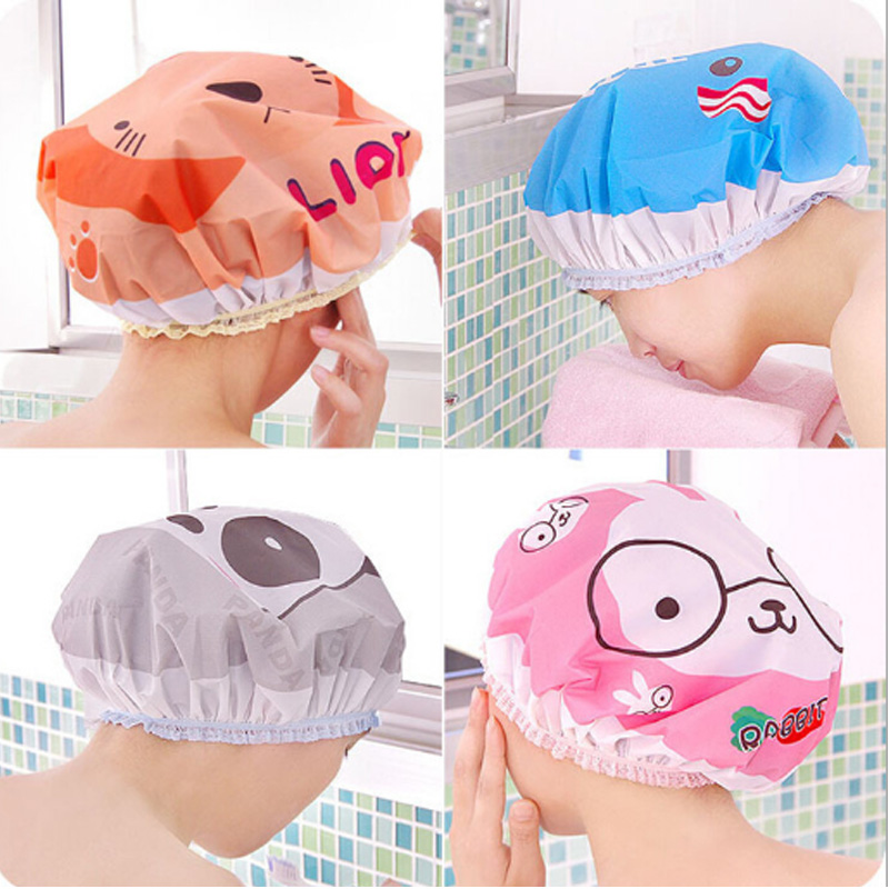 Cute Cartoon Cute shower bath hat anti-smoke thickening waterproof shampoo hat adult lady shower bath hat