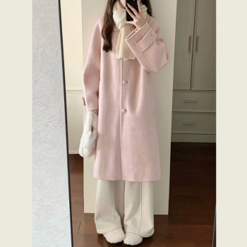 Gentle style pink sweet lapel woolen jacket