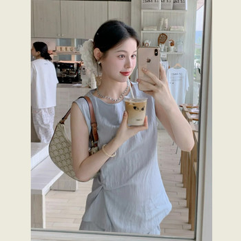 ຊຸດກະໂປ່ງແຟຊັ່ນສີຟ້າອ່ອນໆແບບຝຣັ່ງສໍາລັບແມ່ຍິງ summer ແອວບິດເທິງແອວສູງຊຸດສອງສິ້ນ