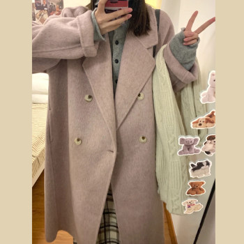 高级感紫色呢子大衣女中长款2023秋冬装韩系赫本风小个子毛呢外套