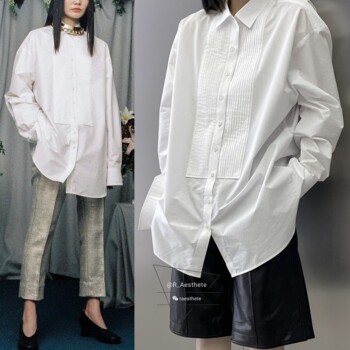 In Stock 50% off Su Gi White Loose-Fitting Dark Pattern Silhouette White Shirt Sugi Jennie Same Style