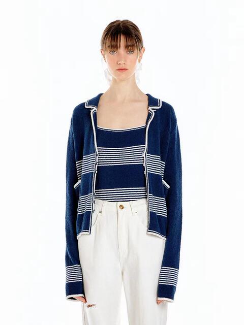 In Stock 70% off Eenk Navy Sailor Collar Striped Knit Cardigan Top