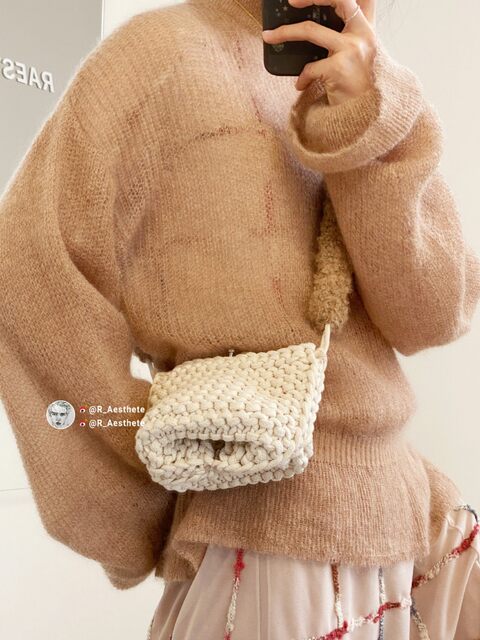 Sold Out: Knitted Designer Swaying Off-White Wool Knit Crossbody Bag